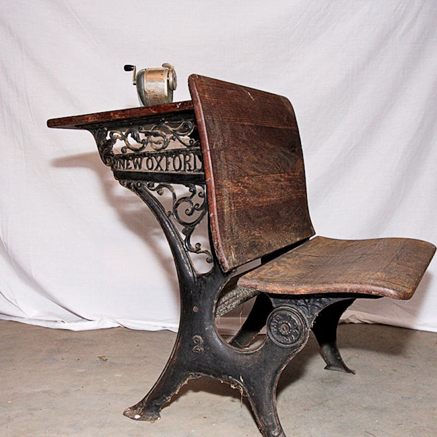 Antique Cast Iron New Oxford School Desk Ebth New Oxford Antique School Desk