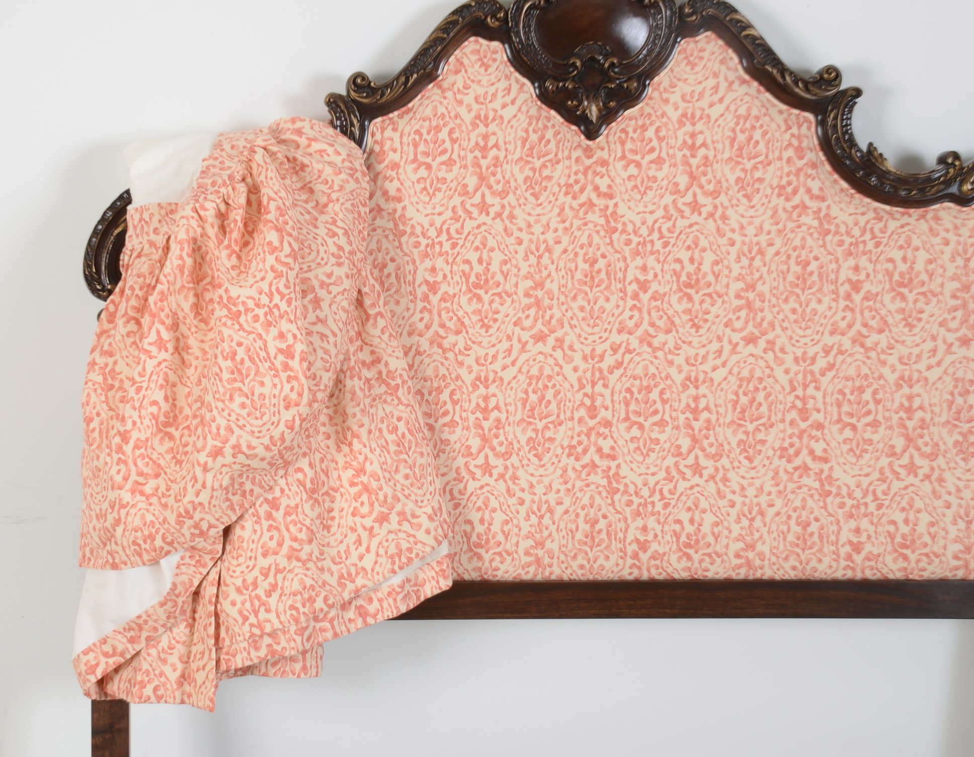 Upholstered Mahogany Bed Headboard with Matching Bed Skirt EBTH