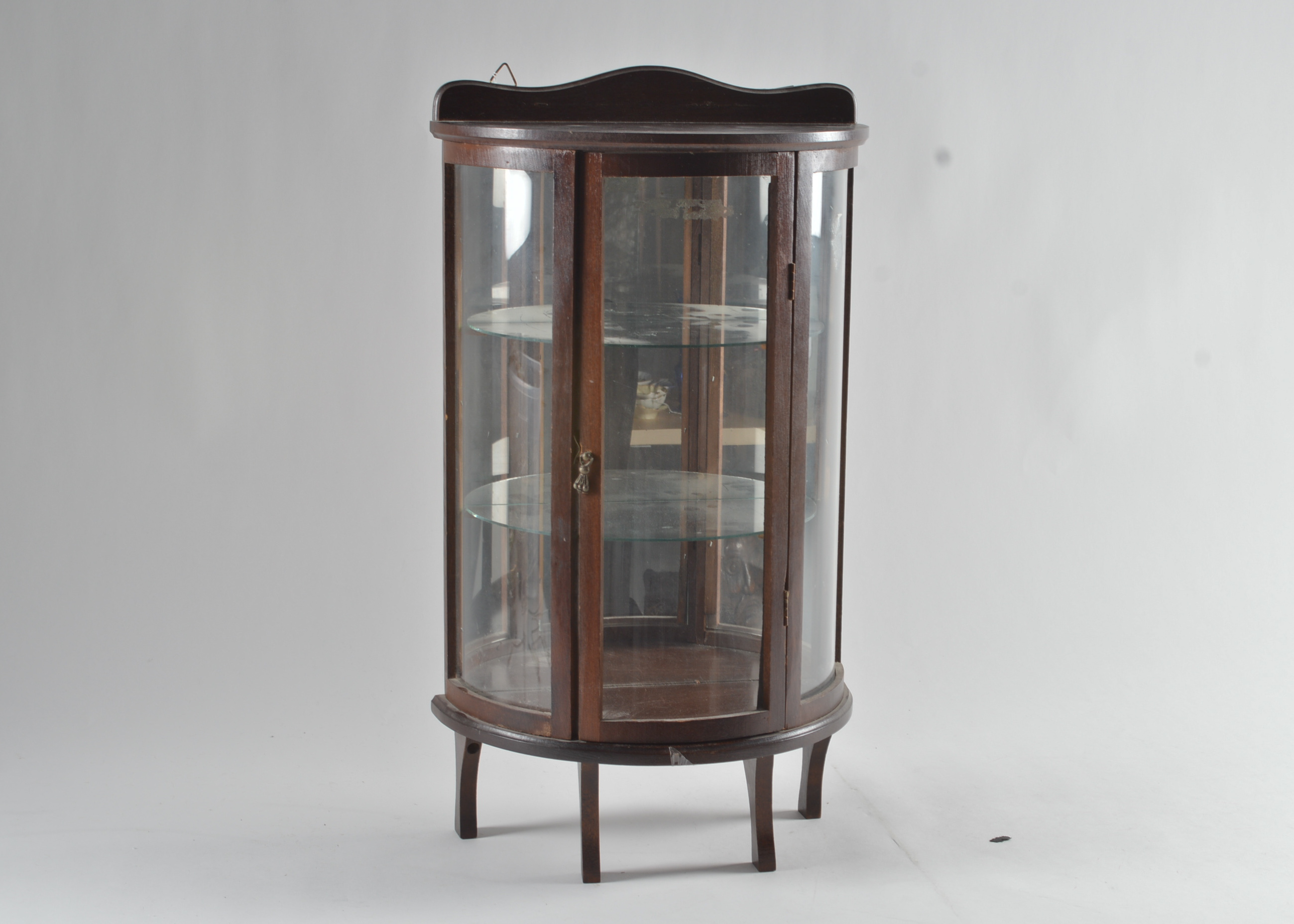 Vintage Miniature Mahogany Demilune Wall Curio Cabinet Ebth