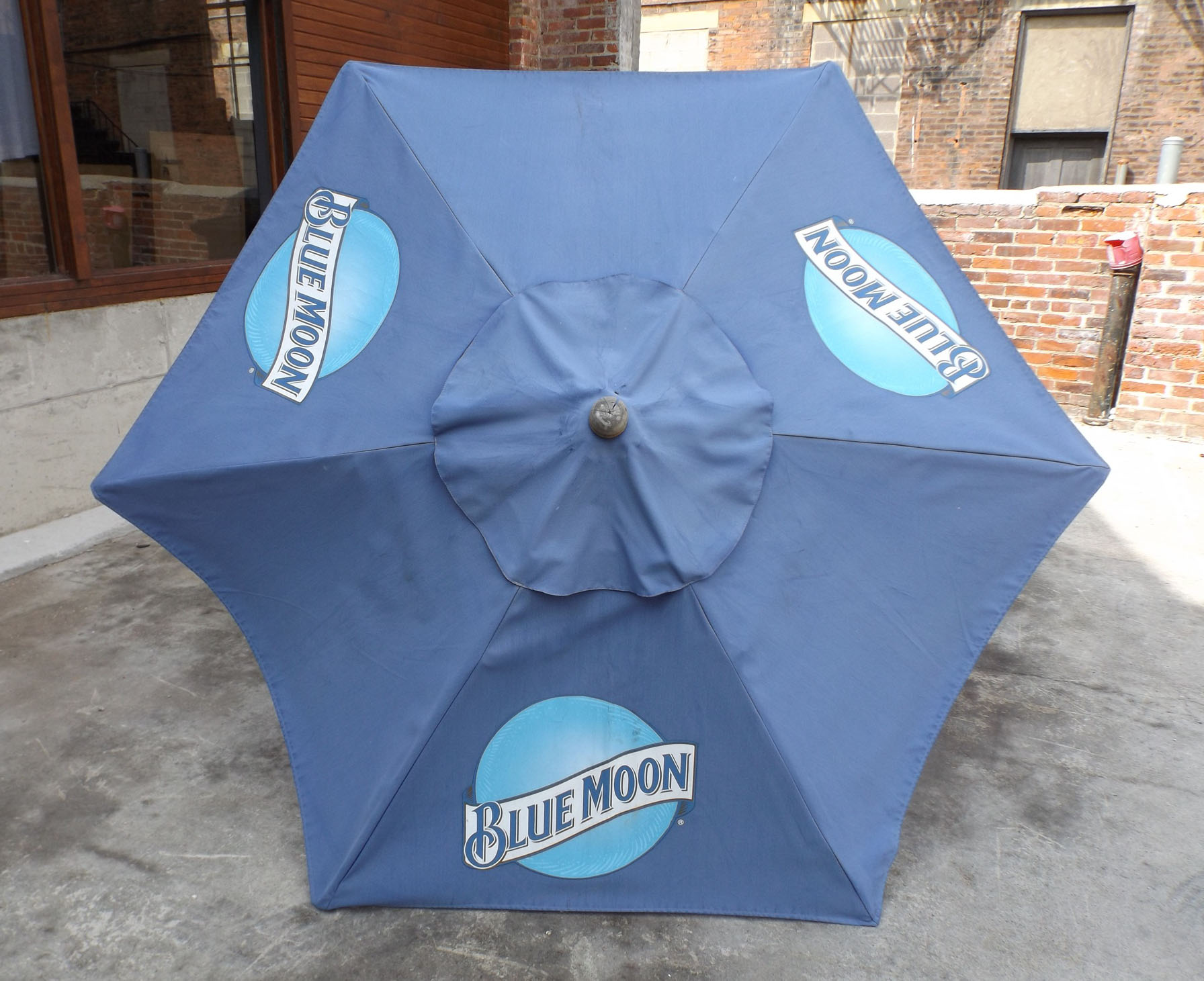Blue Moon Beer Canvas Patio Umbrella Ebth