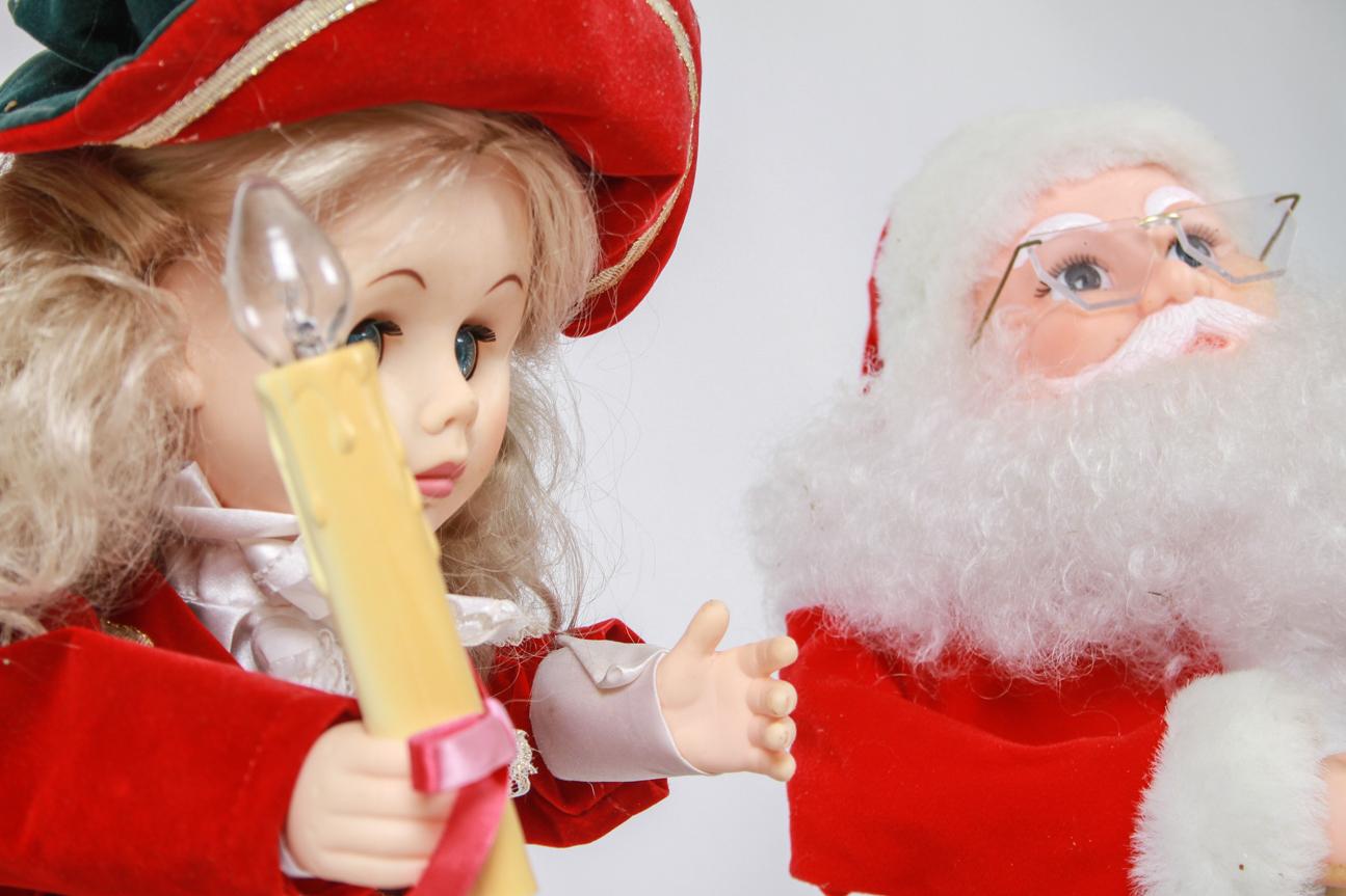 Pair of Animated Christmas Dolls Holding Illuminated Candles EBTH