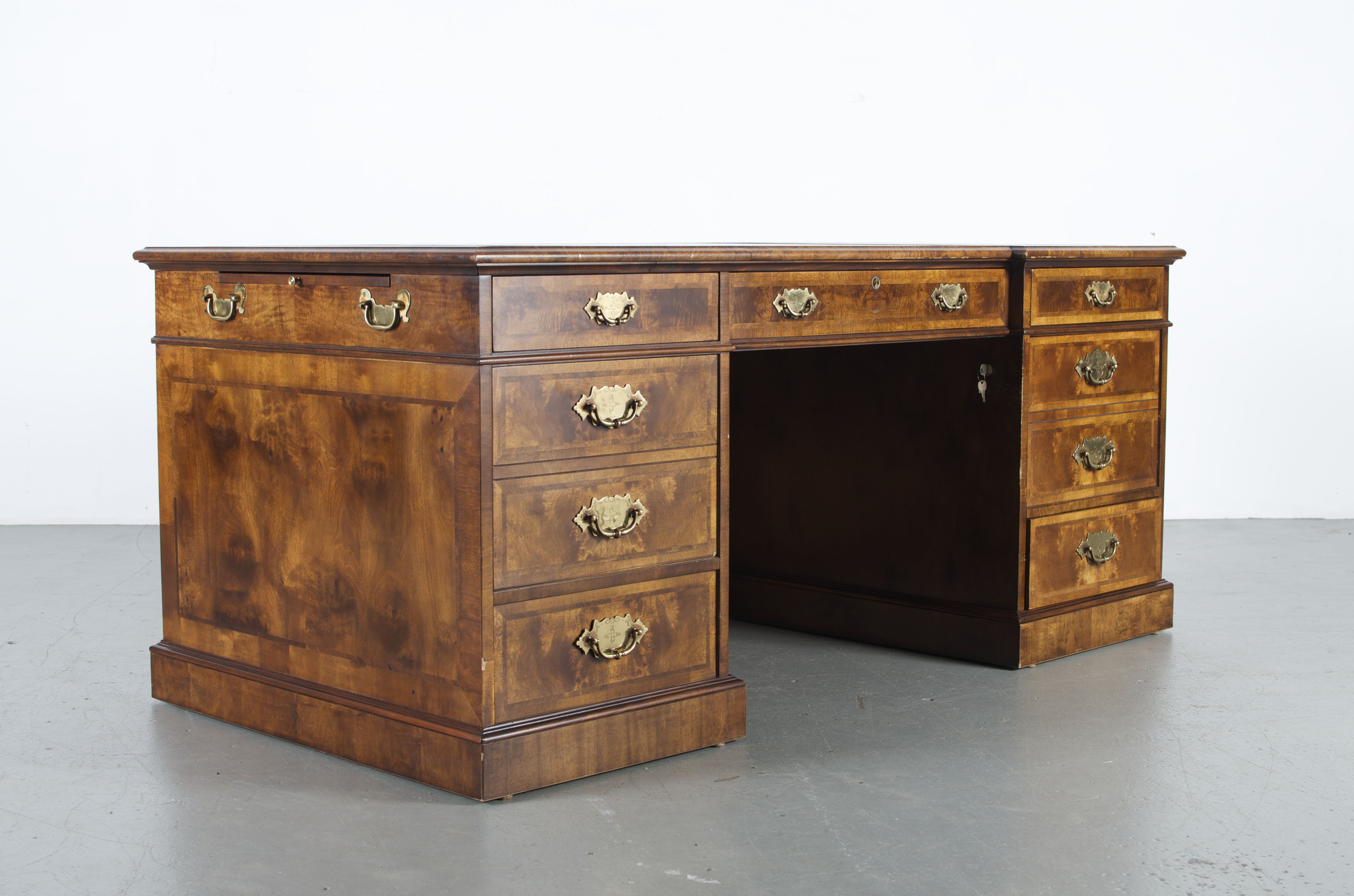 Burled Mahogany Leather Top Executive Desk EBTH