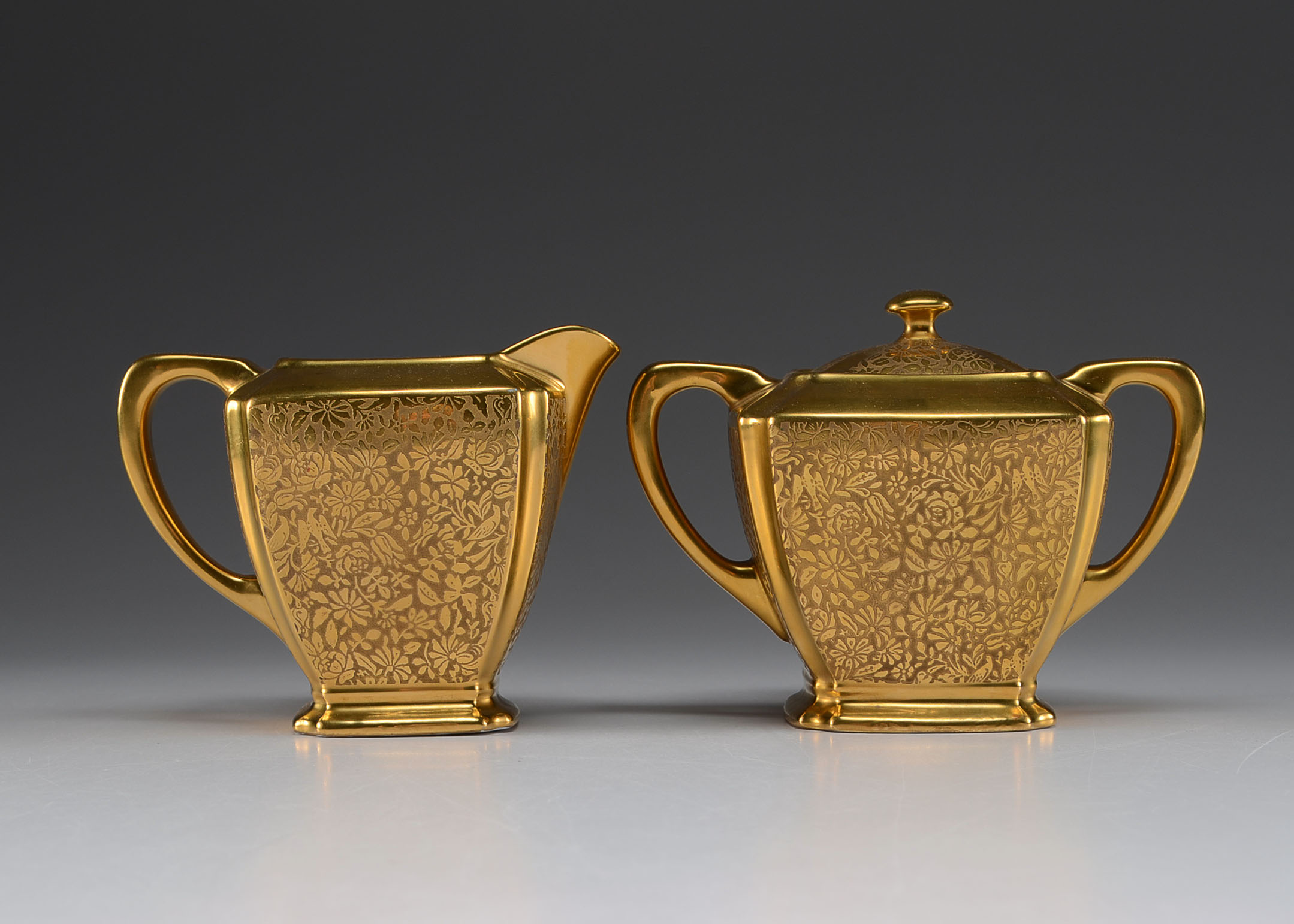 Vintage Wheeling China Gold Cream and Sugar EBTH