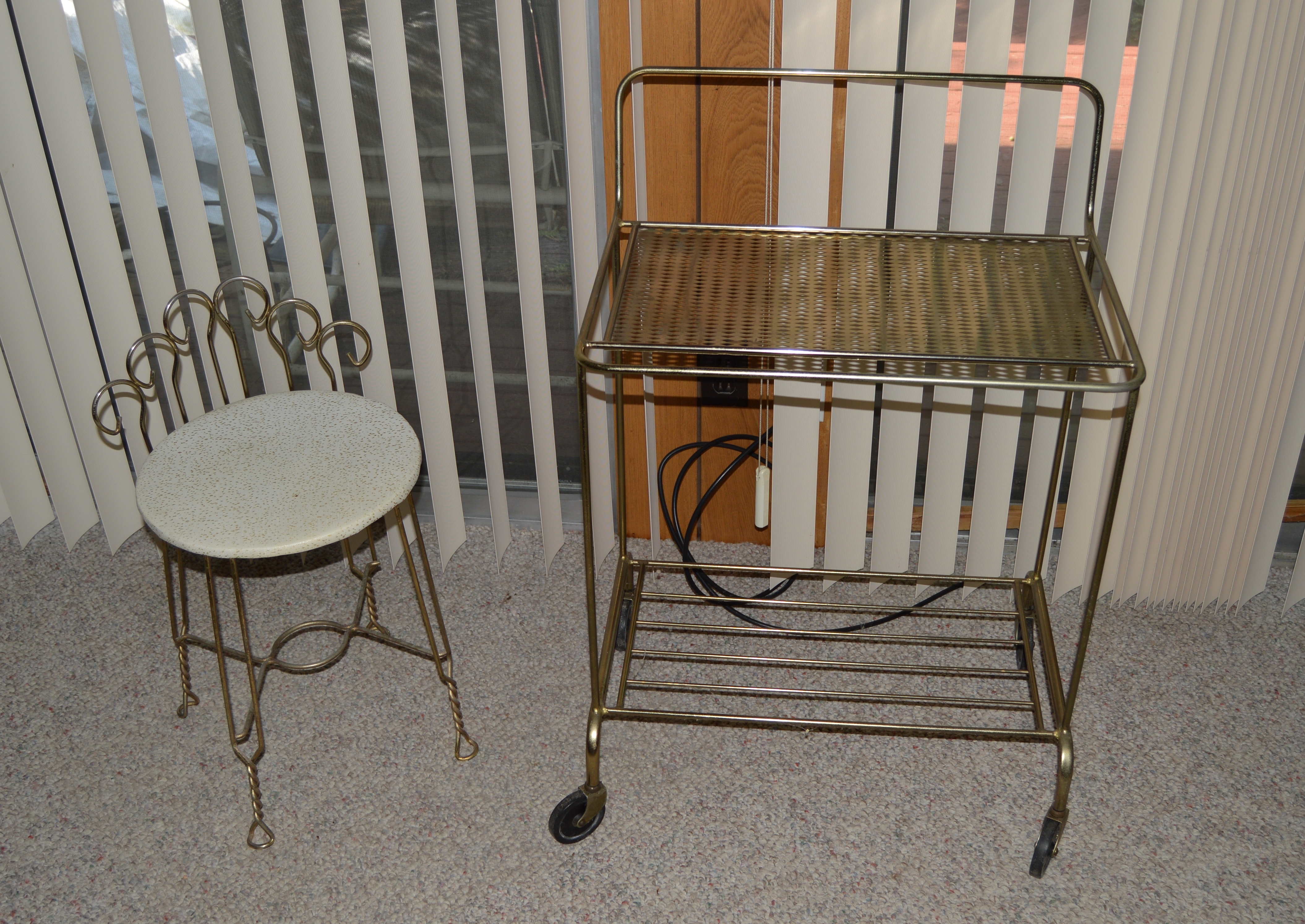 Wire Vanity Chair and Brushed Aluminium Bar Cart EBTH