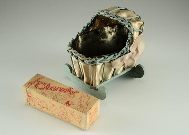 Vintage Pastel Green Baby Crib Planter And Vintage Rattle Ebth