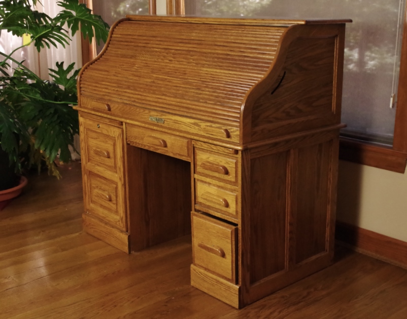 Oak Craft Rolltop Computer Desk EBTH