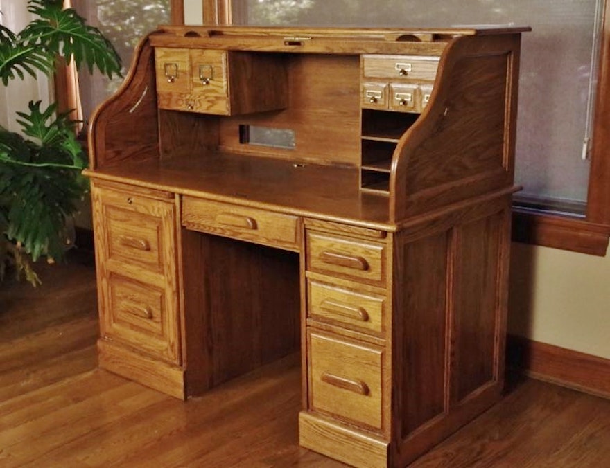 Oak Craft Rolltop Computer Desk Ebth