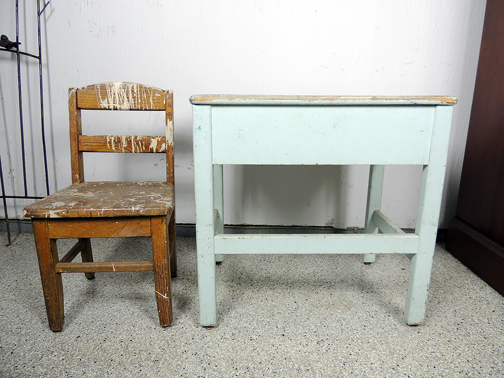 Child's Vintage Wooden Desk and Chair EBTH
