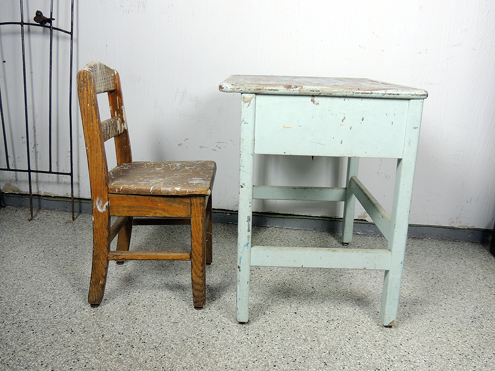 Child's Vintage Wooden Desk and Chair EBTH