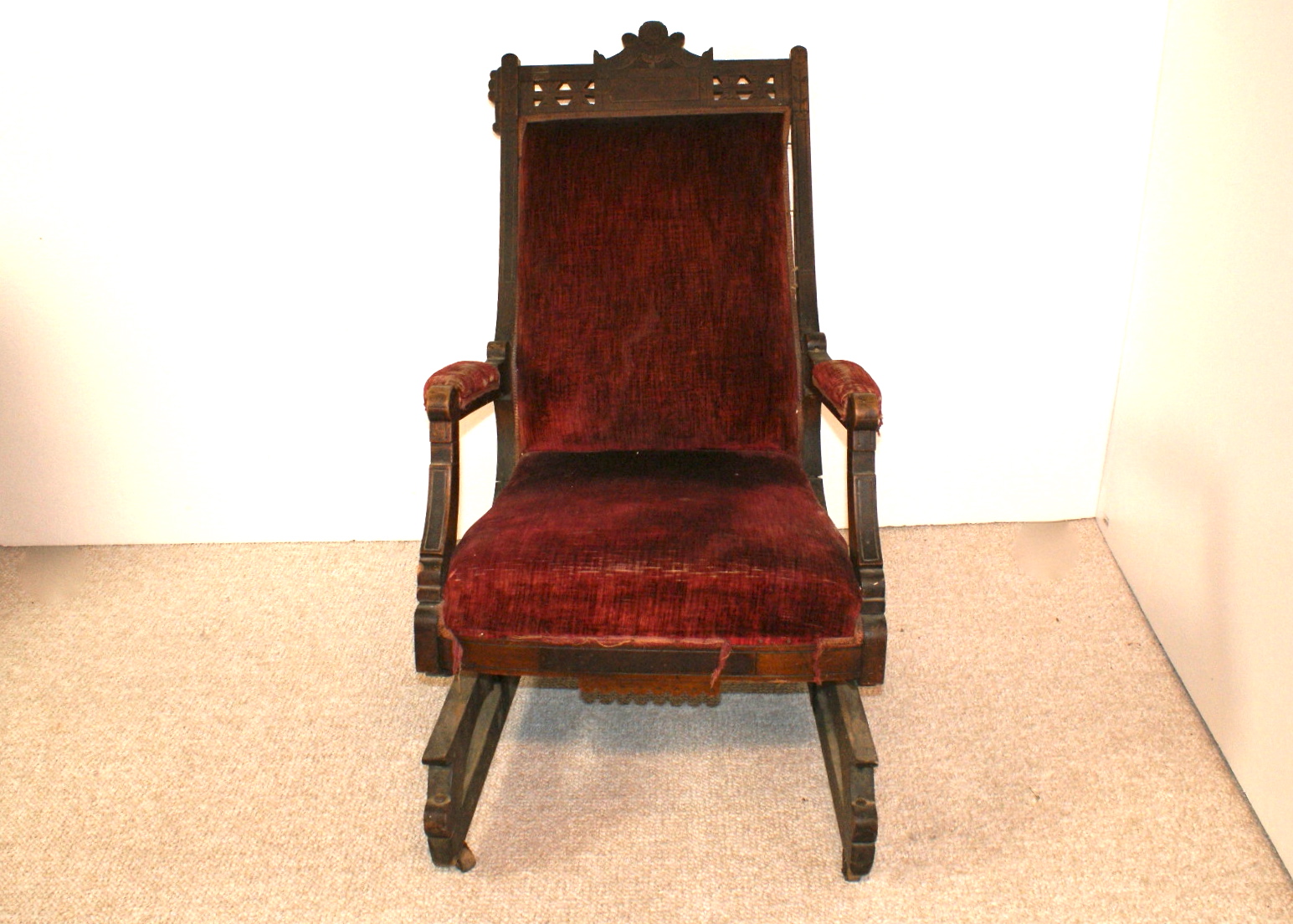 Vintage Eastlake Style Velvet Upholstered Platform Rocking Chair EBTH