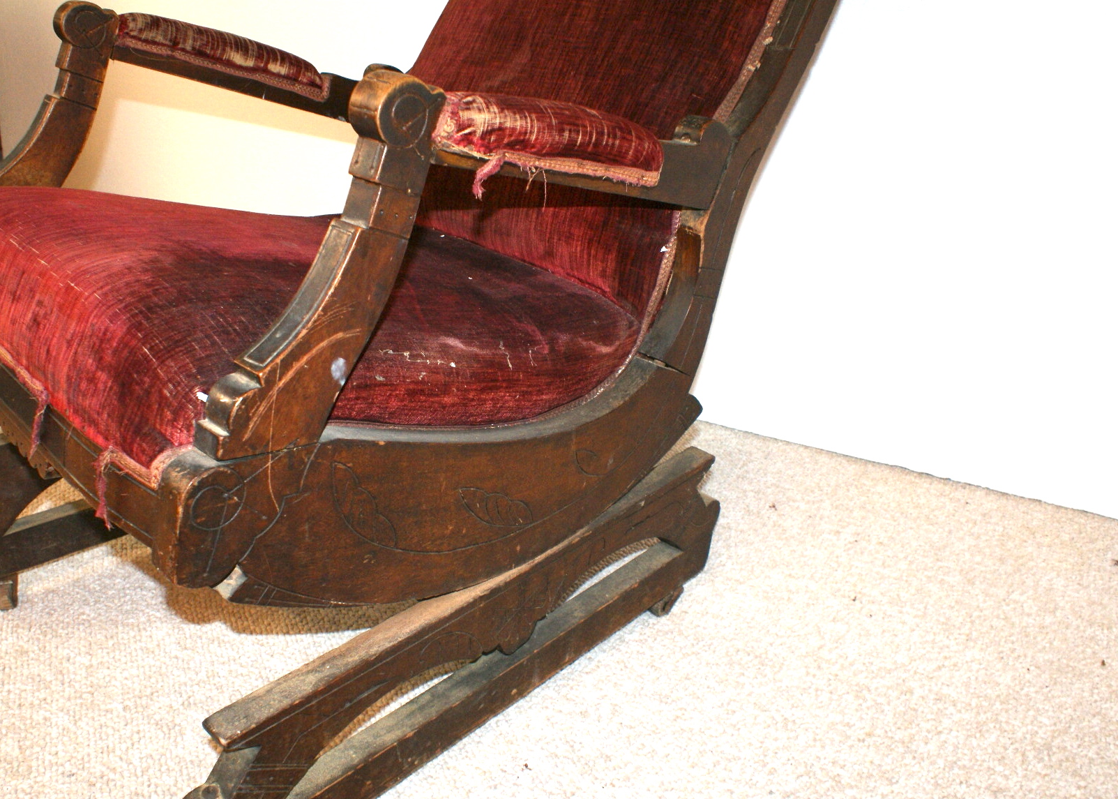 Vintage Eastlake Style Velvet Upholstered Platform Rocking Chair EBTH