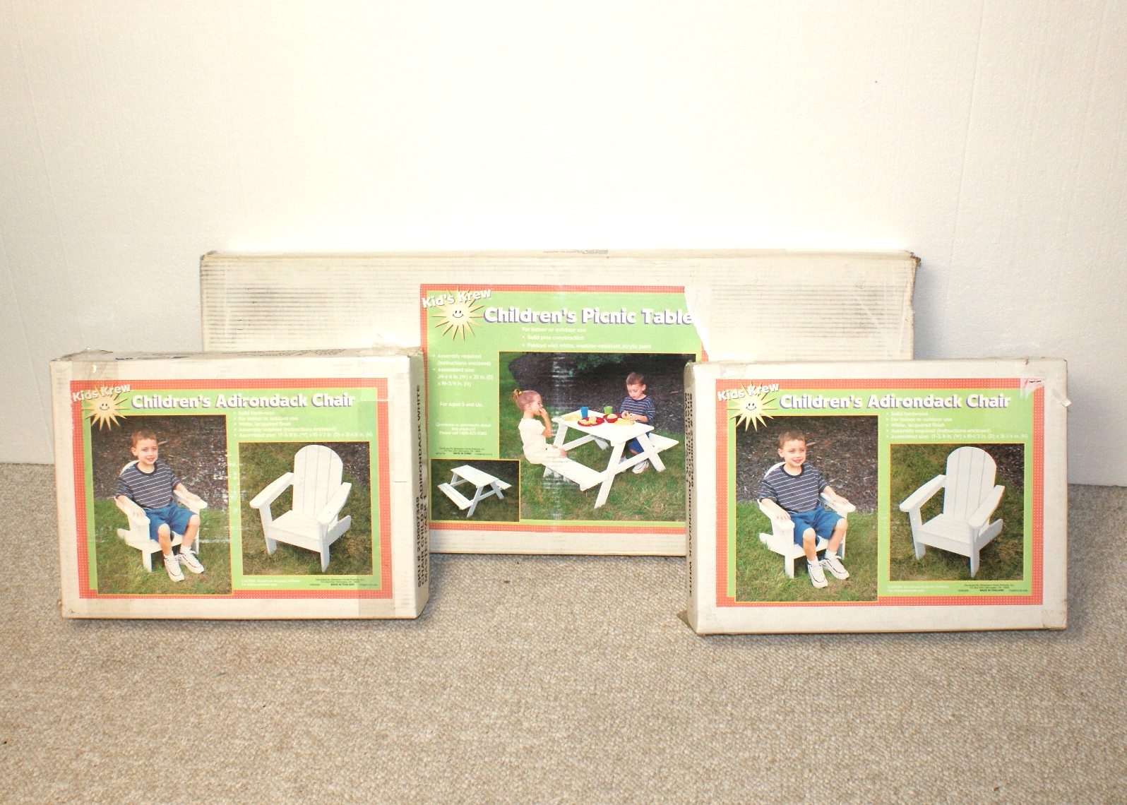 Children's Unassembled Picnic Table and Adirondack Chairs EBTH