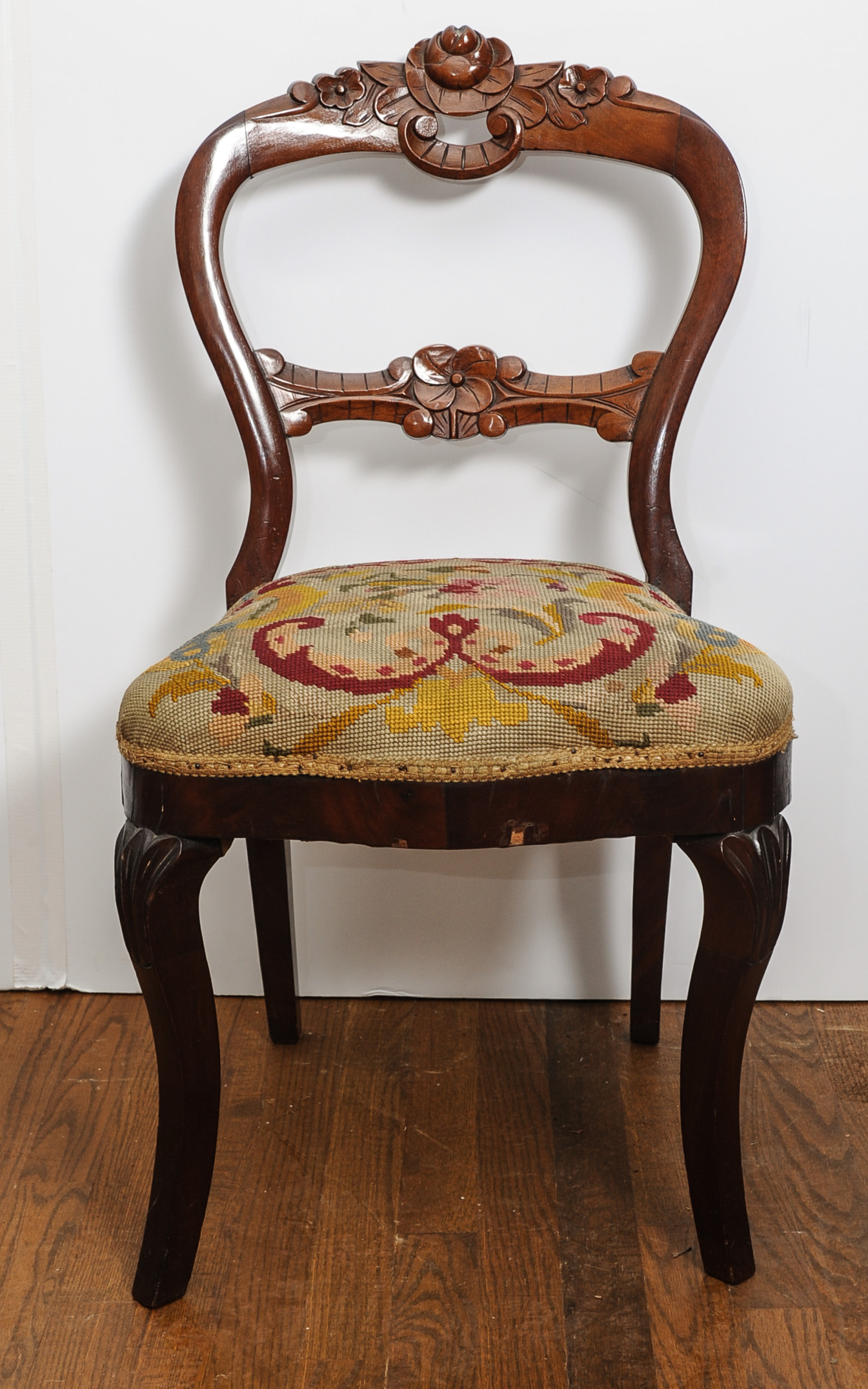 Antique Balloon Back Chair with Carved Back EBTH