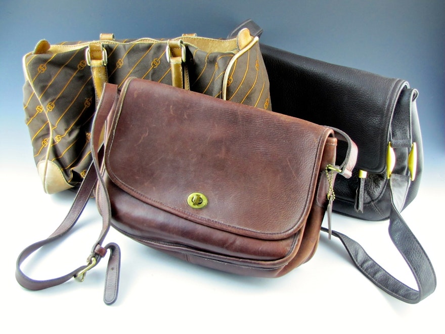 Rare Vintage Gucci Barrel Bag, Coach and Black Leather Handbags : EBTH