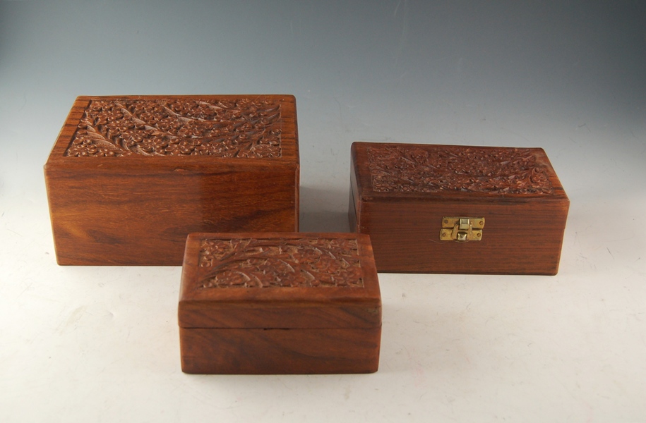 Three Wood Carved Boxes Ebth