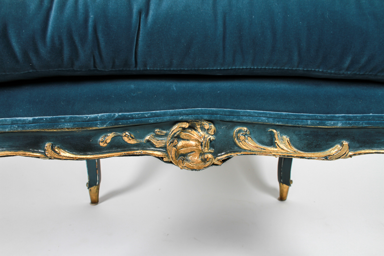 French Blue Velvet Ottoman | EBTH