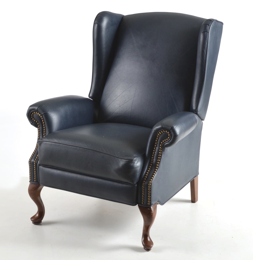 Queen Anne Style Wingback Leather Like Reclining Chair : EBTH