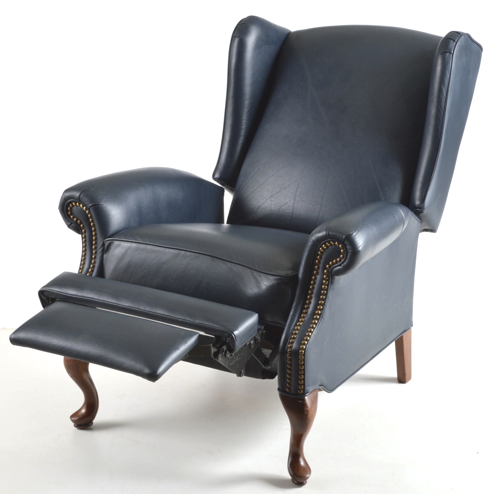 Queen Anne Style Wingback Leather Like Reclining Chair | EBTH