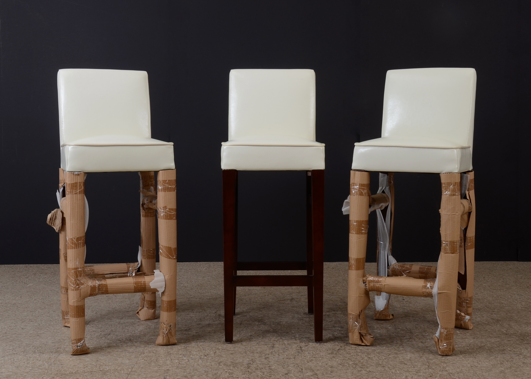 Set of Three White Leather Bar Stools EBTH