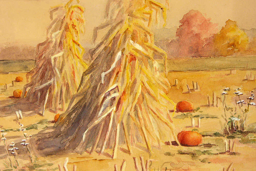 Dora M. Lynn Watercolor Painting of Fall Harvest EBTH