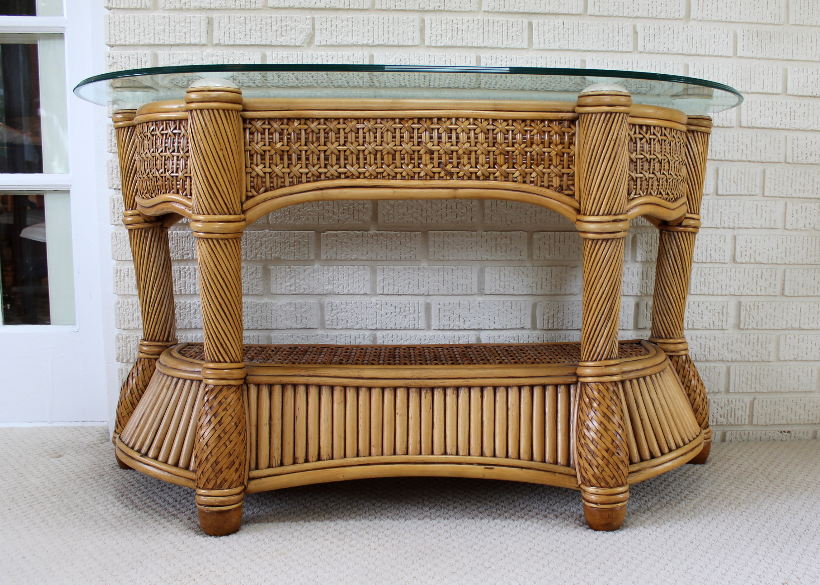Wicker and Rattan Patio Console Sofa Table by Capri Furniture EBTH