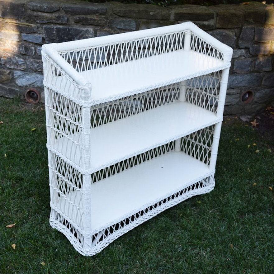 A Vintage White Wicker Bookcase Ebth