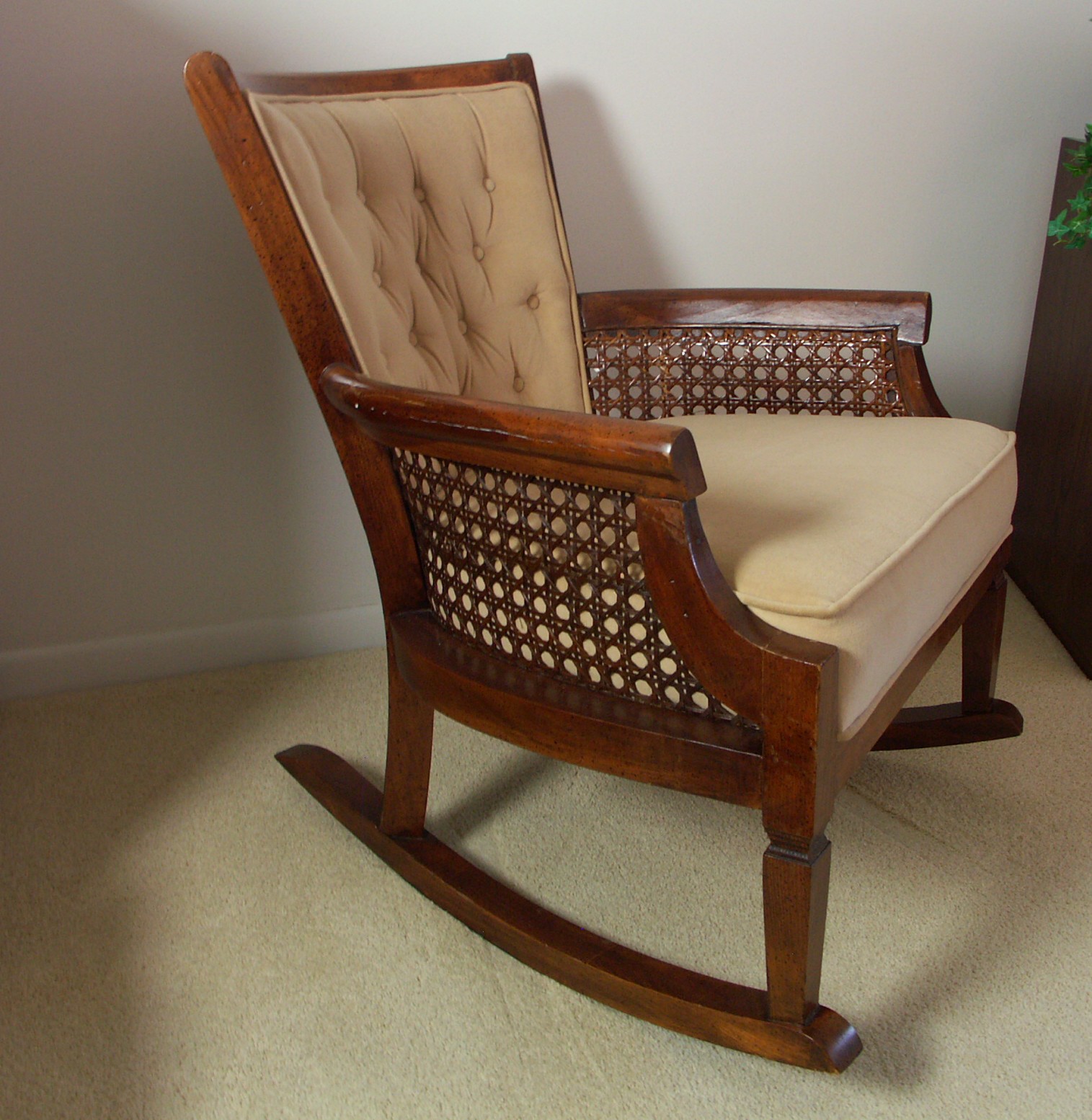 Vintage Upholstered and Rattan Rocking Chair EBTH