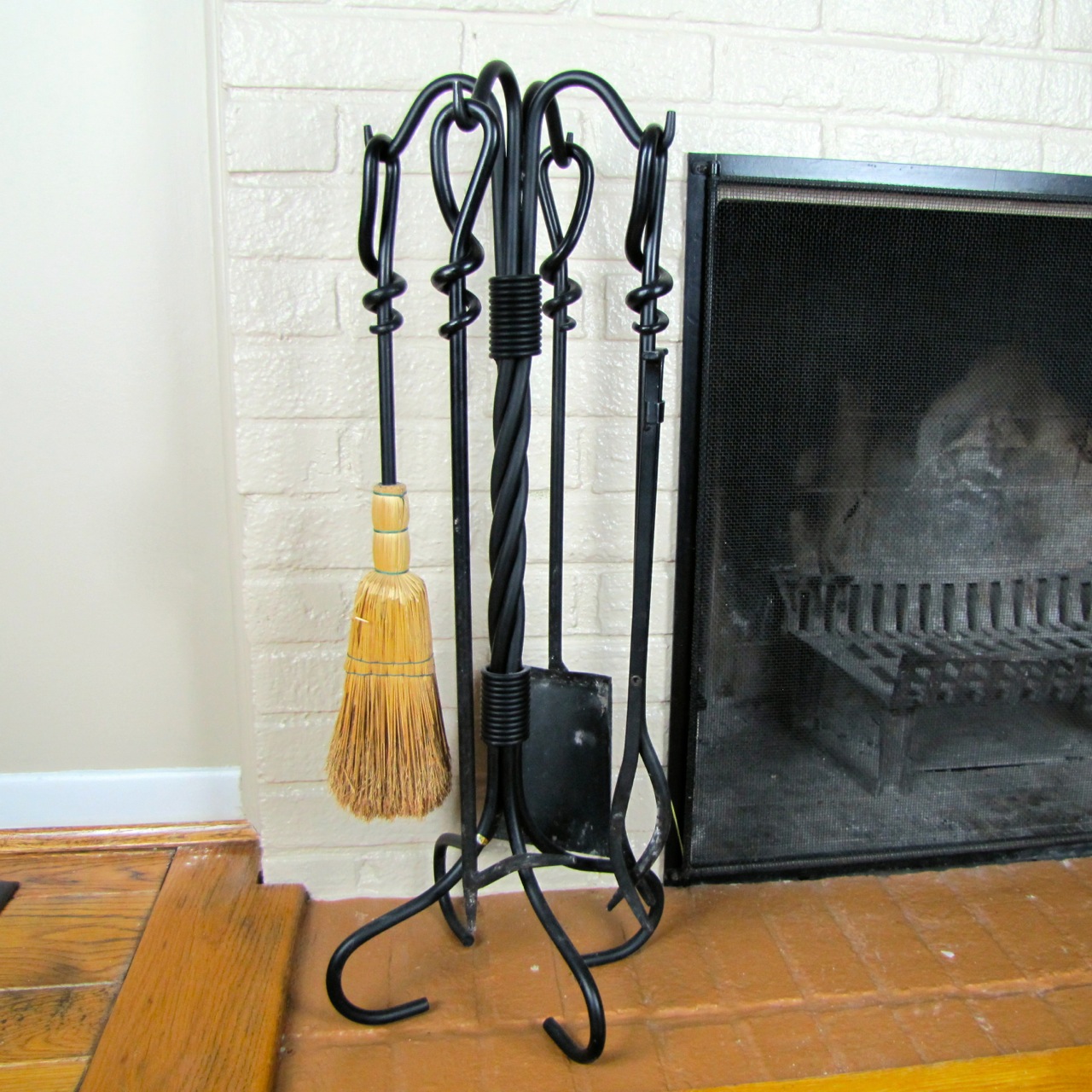 Black Wrought Iron Fireplace Tool Set Ebth