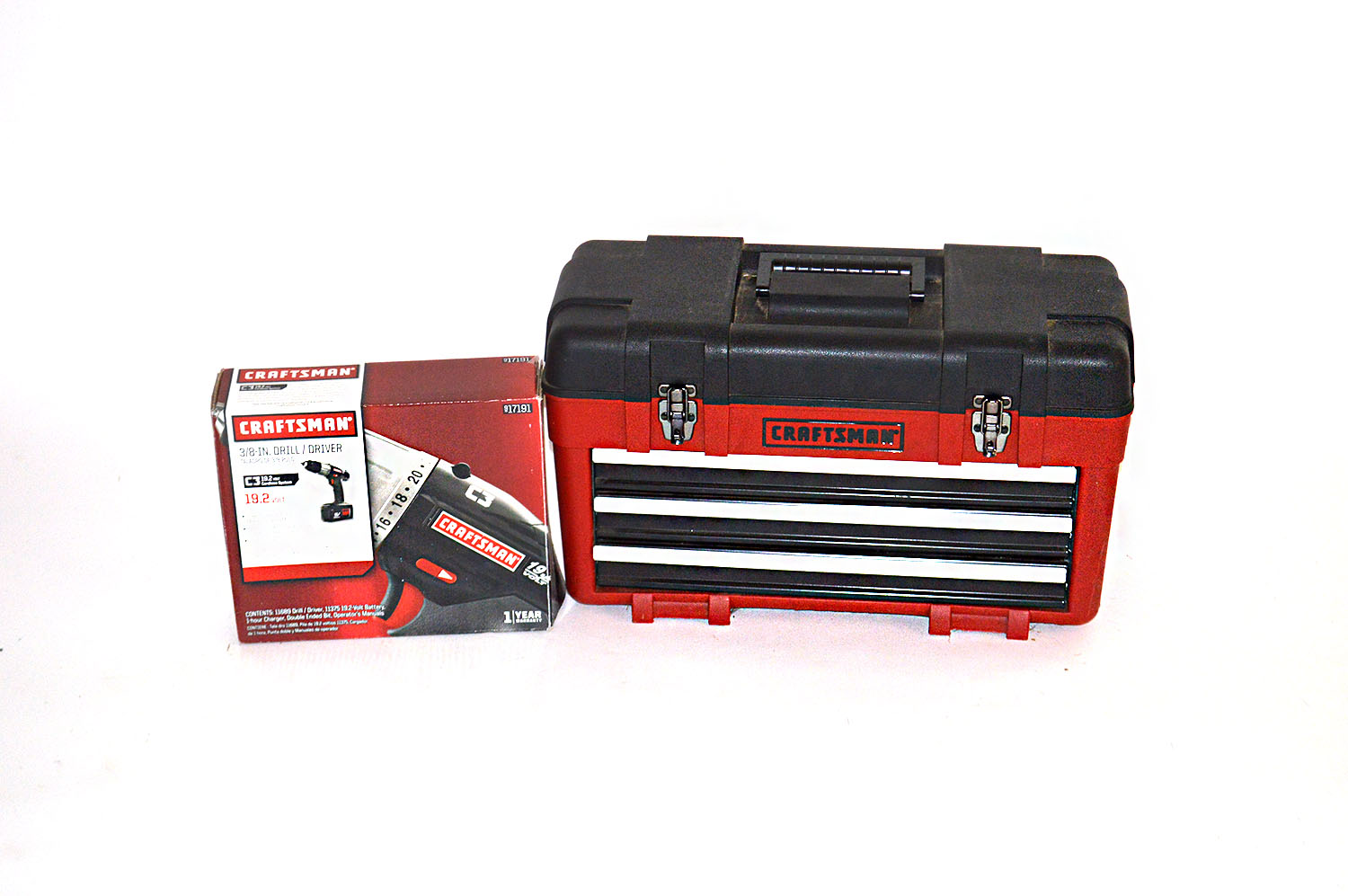 Craftsman Three Drawer Plastic Tool Box And 3 8 Drill Driver Ebth