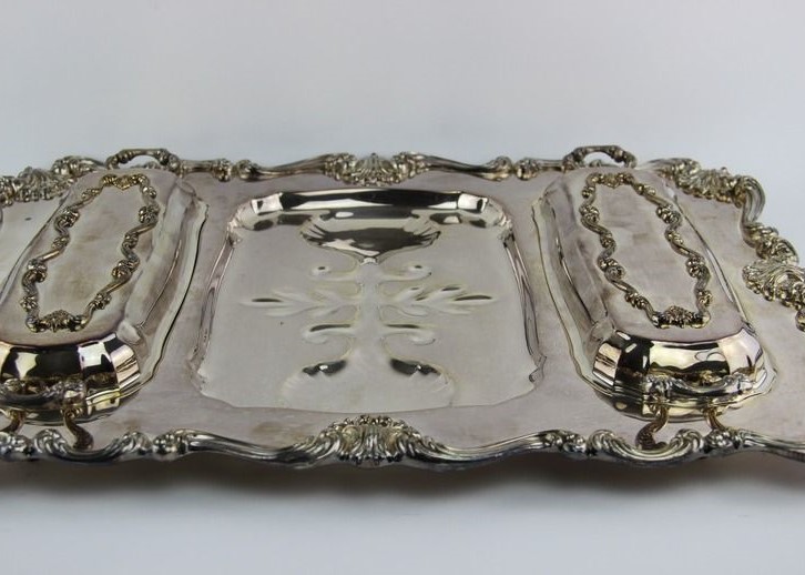 Large Silver Plate Meat Platter with Covered Side Dishes EBTH