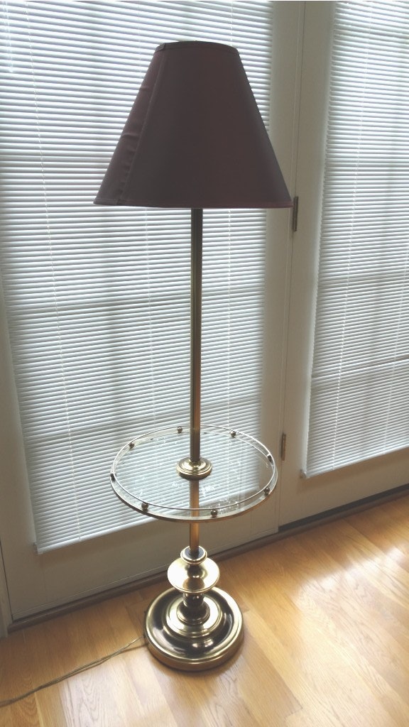 Brass Floor Lamp with Attached Glass Tray Table | EBTH