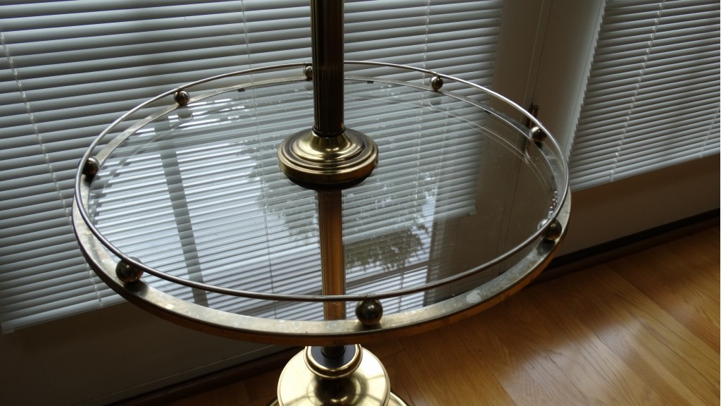 Brass Floor Lamp with Attached Glass Tray Table EBTH