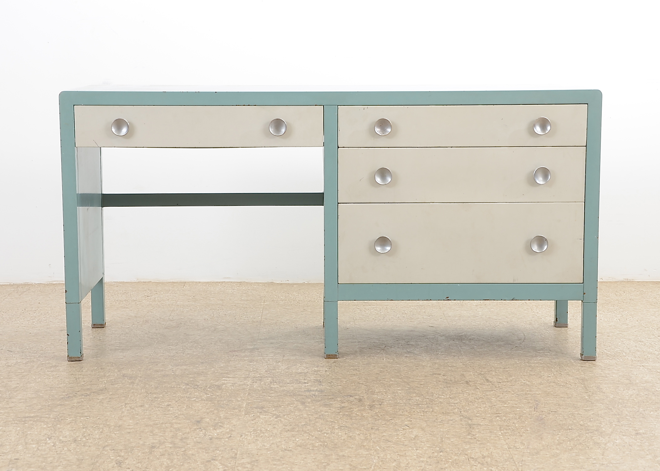 Norman Bel Geddes Industrial Blue Metal Desk Ebth
