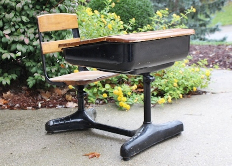 Vintage School Desk With Attached Chair Ebth