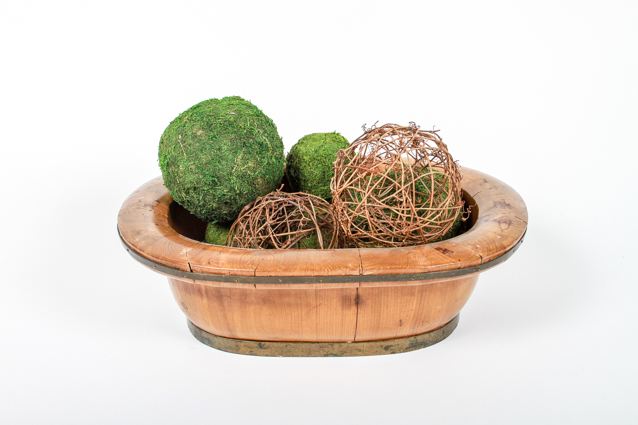 Large Wooden Bowl with Decorative Twig Balls EBTH