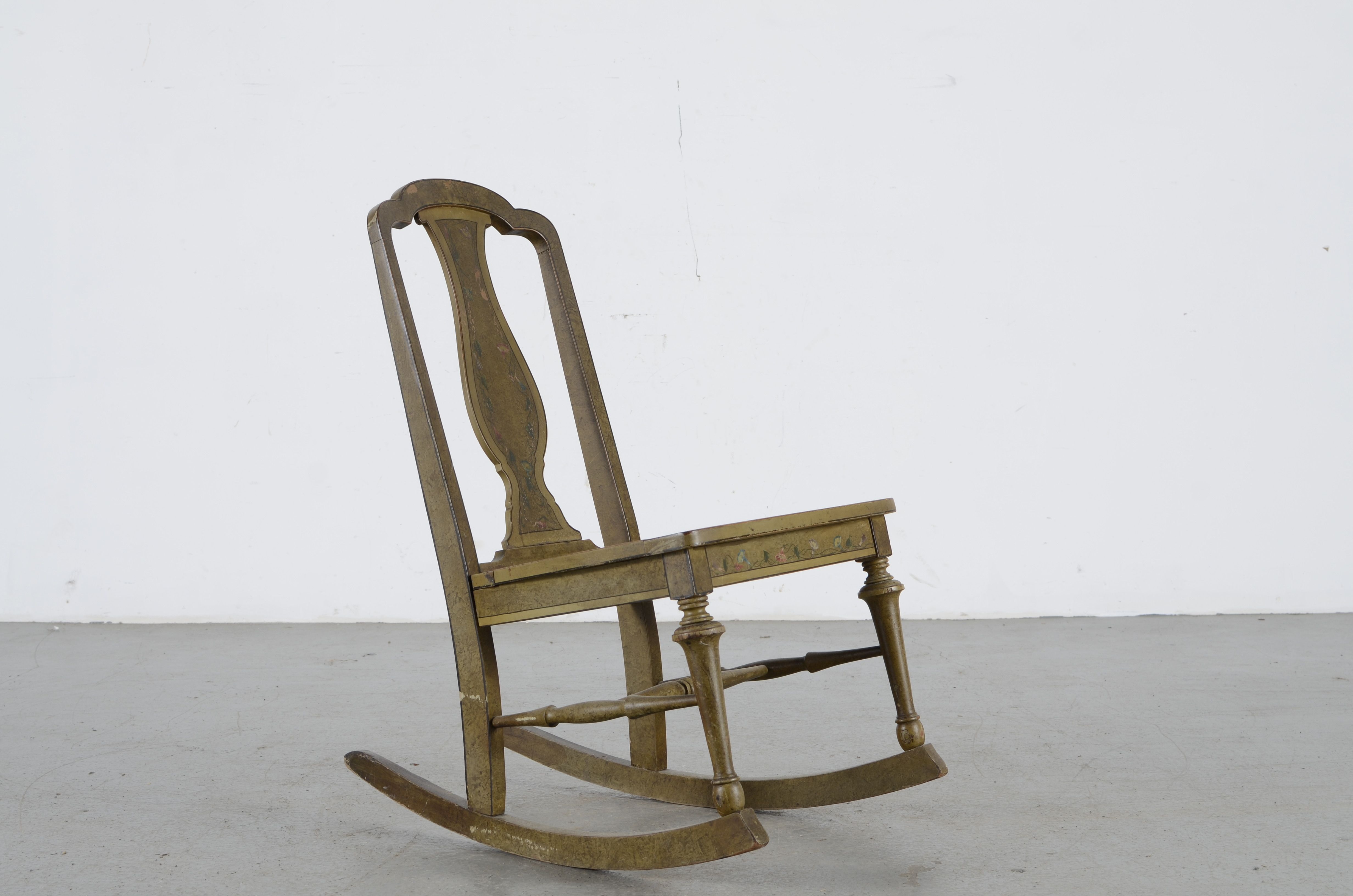Vintage Hand Painted Cane Bottom Rocking Chair EBTH