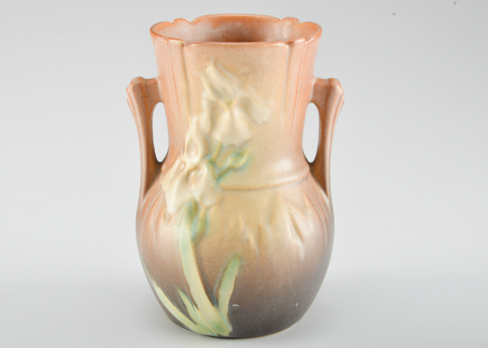 Roseville "Iris" Pink Handled Vase EBTH