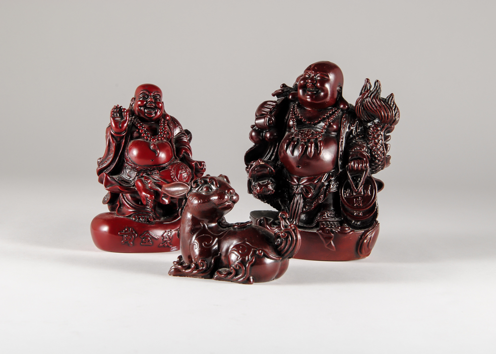 Chinese Red Resin Buddha's and Rabbit Figurines | EBTH