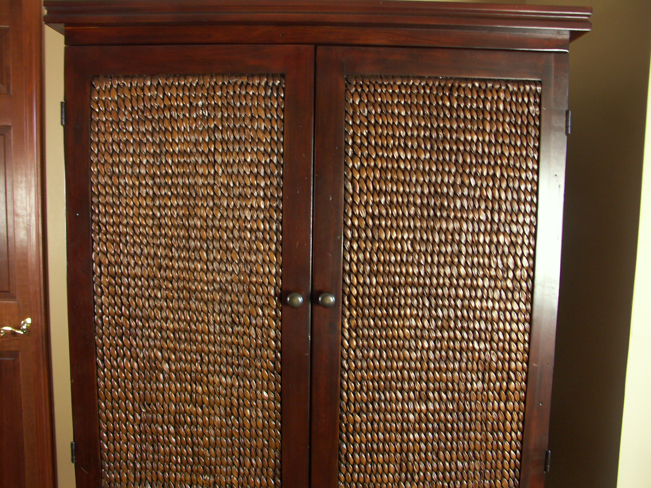 Contemporary Pier 1 Rattan and Wood Armoire EBTH