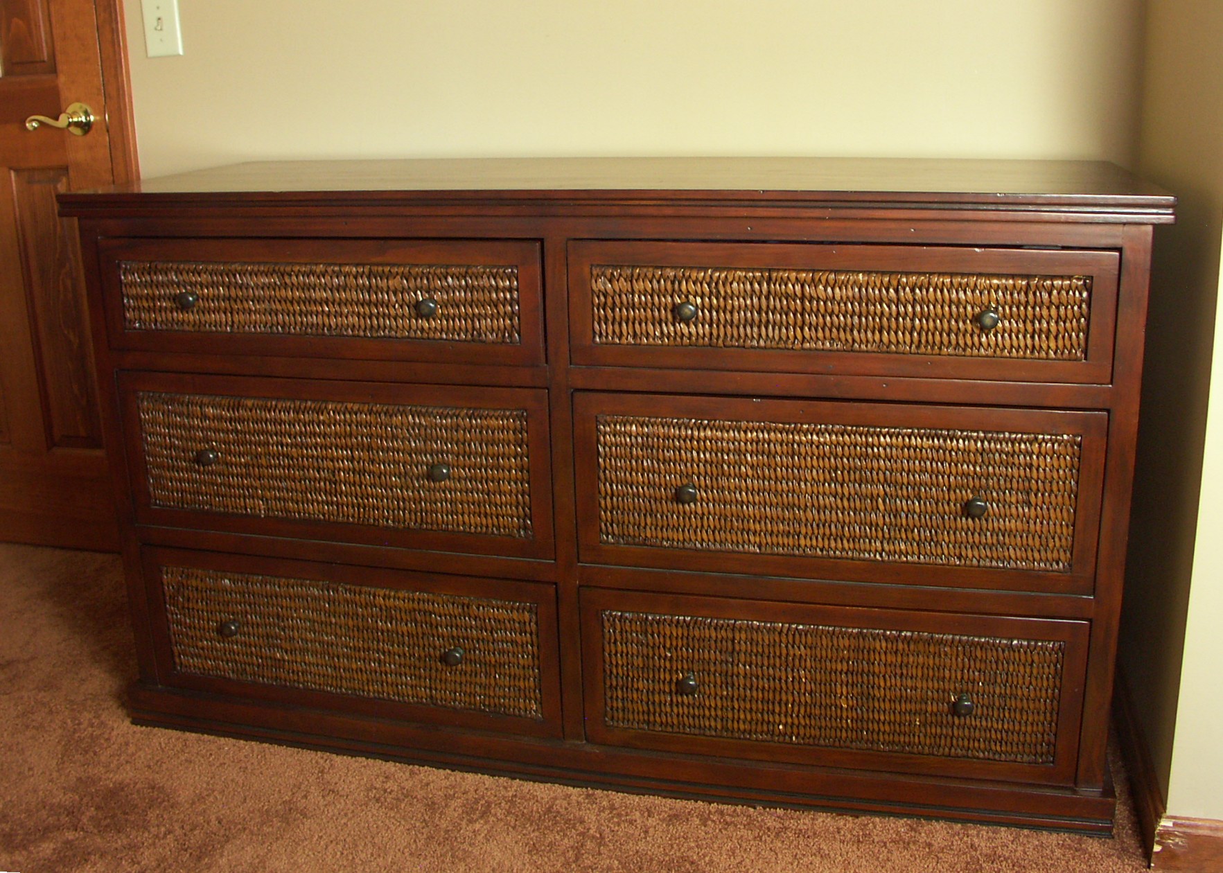 Contemporary Pier 1 Rattan And Wood Dresser Ebth