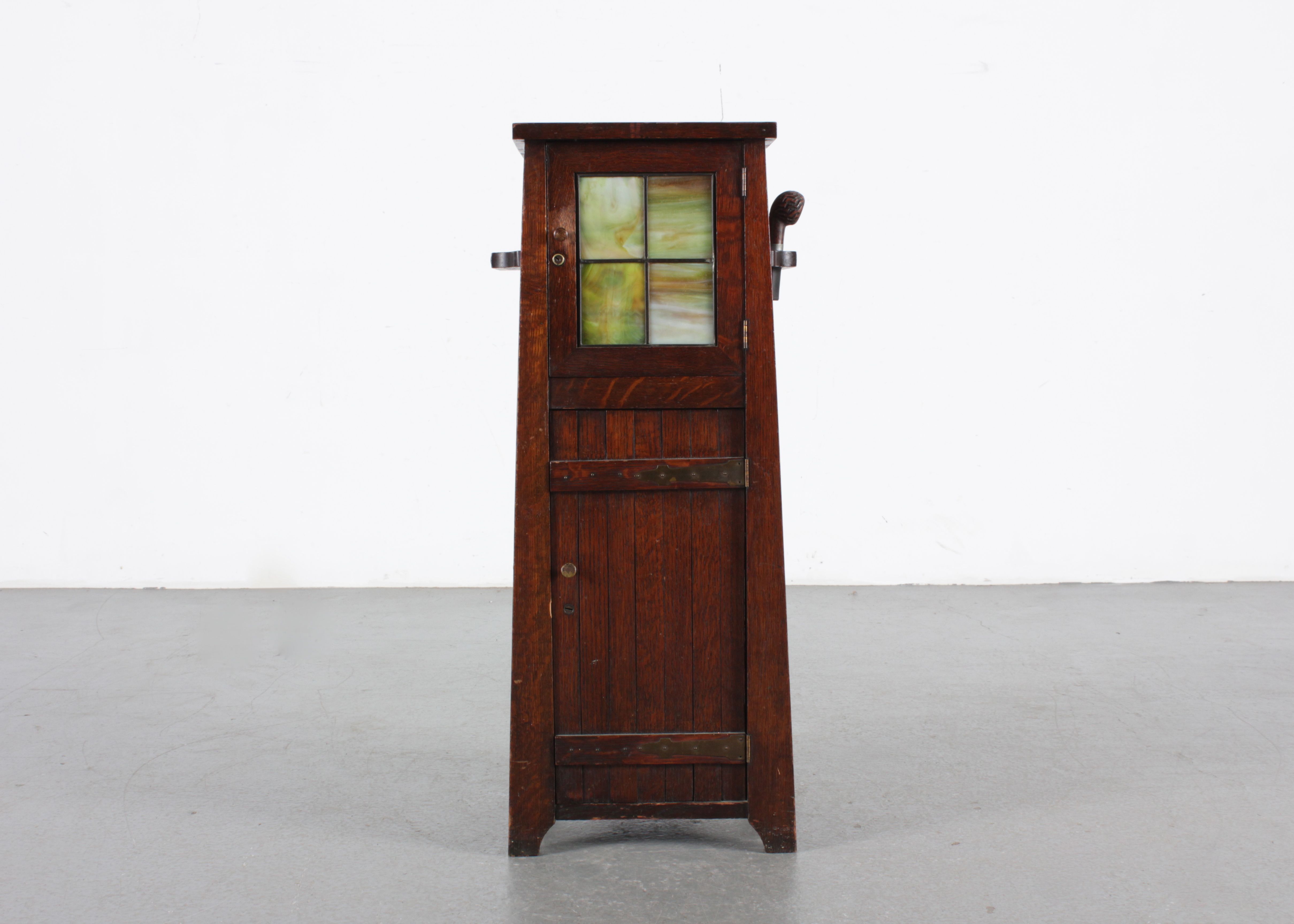 Mission Style Oak Smoking Cabinet With Stained Glass Ebth