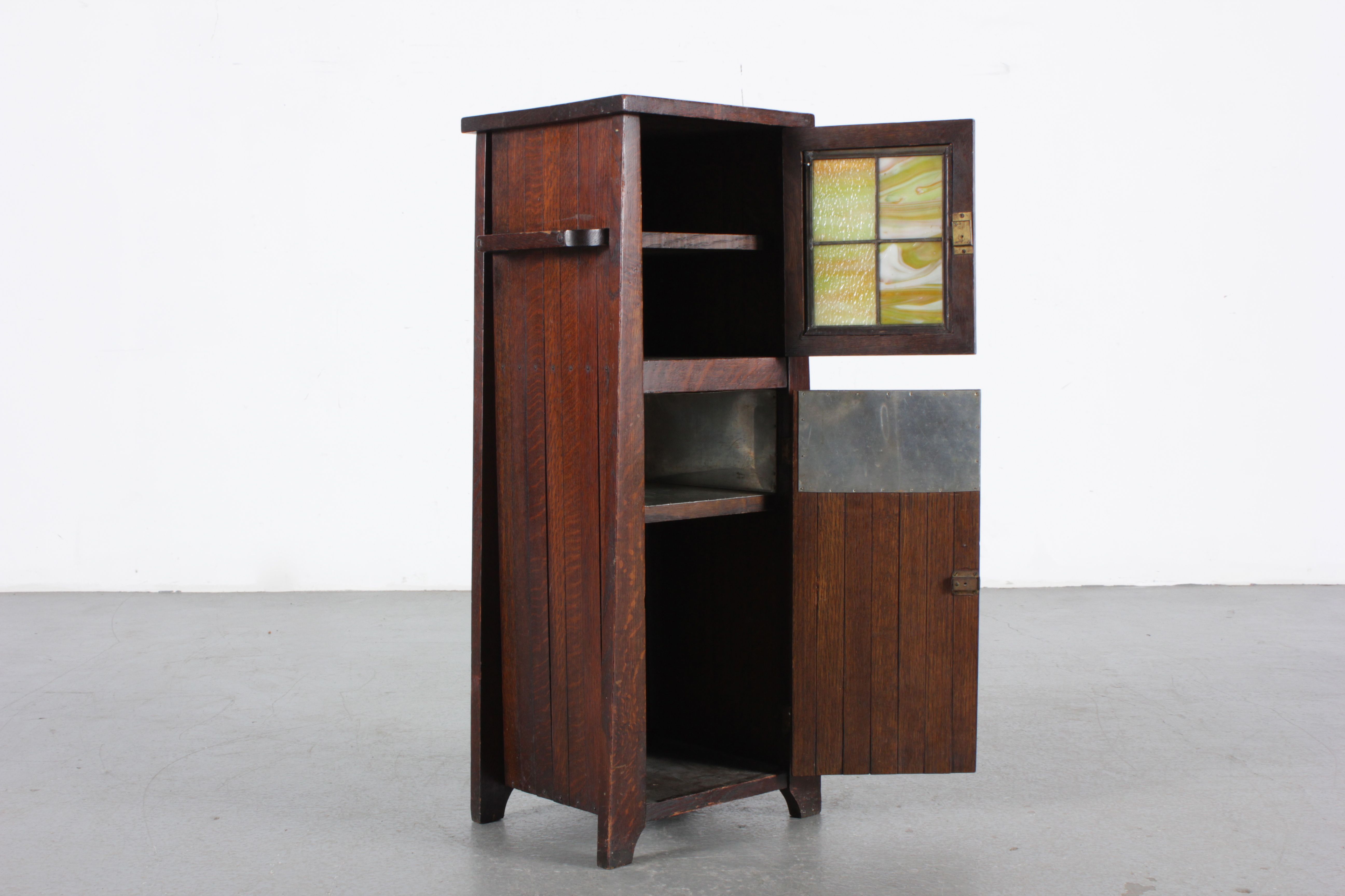 Mission Style Oak Smoking with Stained Glass EBTH