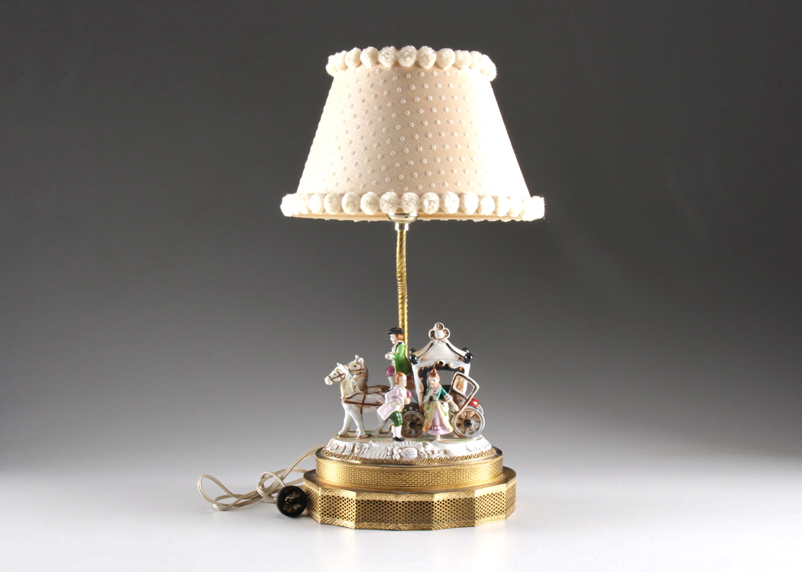 Vintage Table Lamp With Porcelain HorseDrawn Carriage EBTH