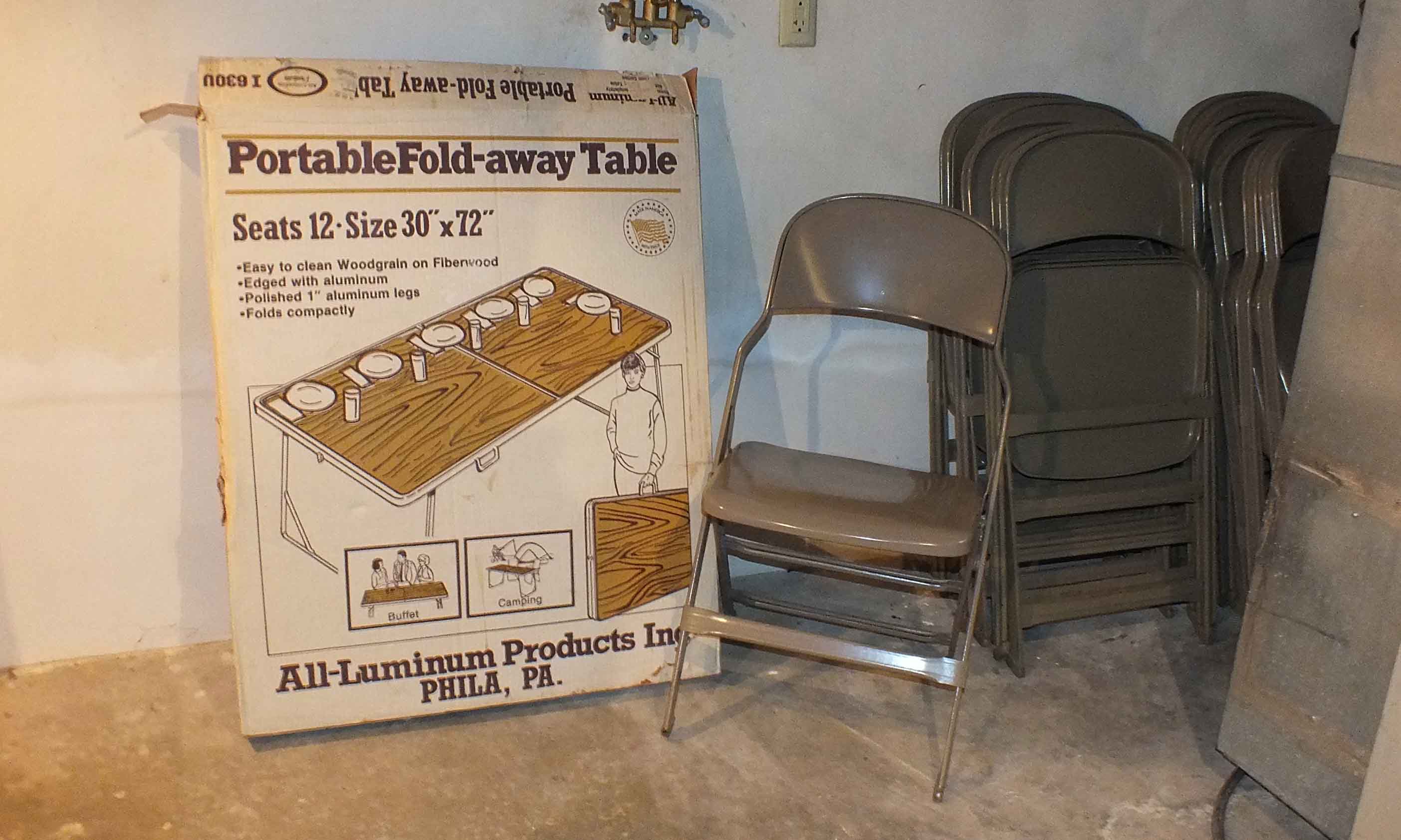 Portable Fold Away Tables Chair And Tiki Torches
