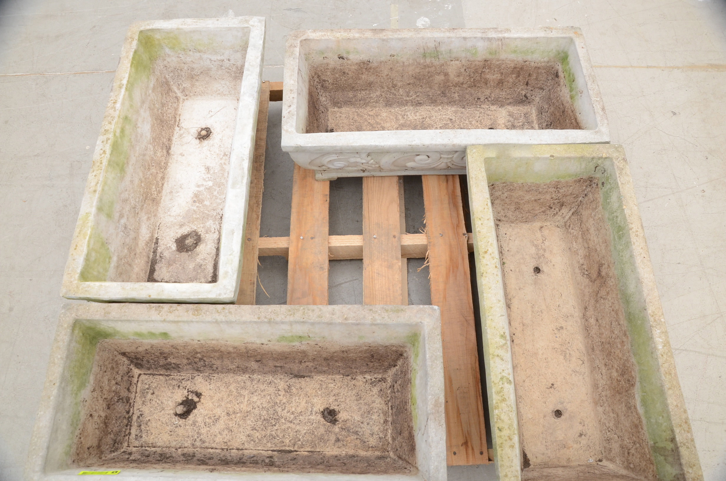 Four Large Concrete Garden Trough Style Planter EBTH