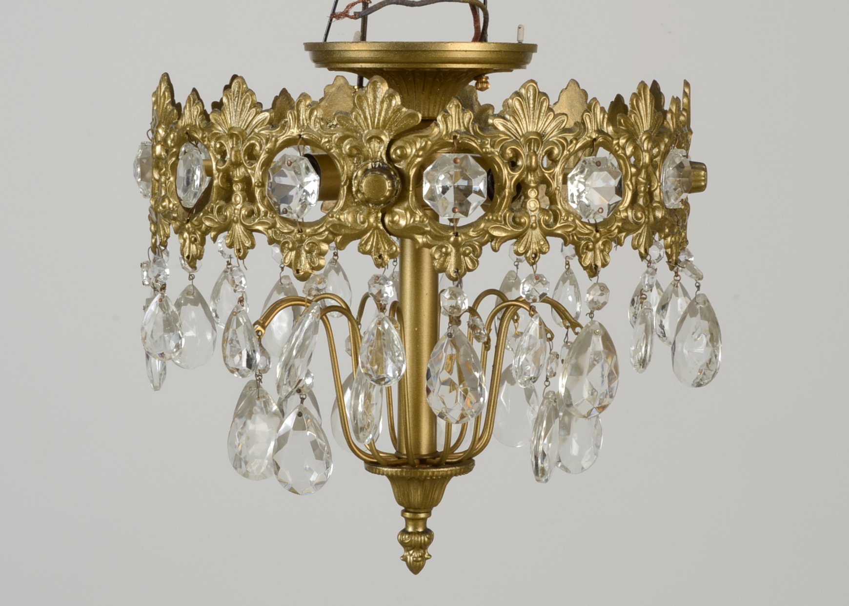 Reproduction Gilt Metal Crown Ceiling Light With Crystals Ebth