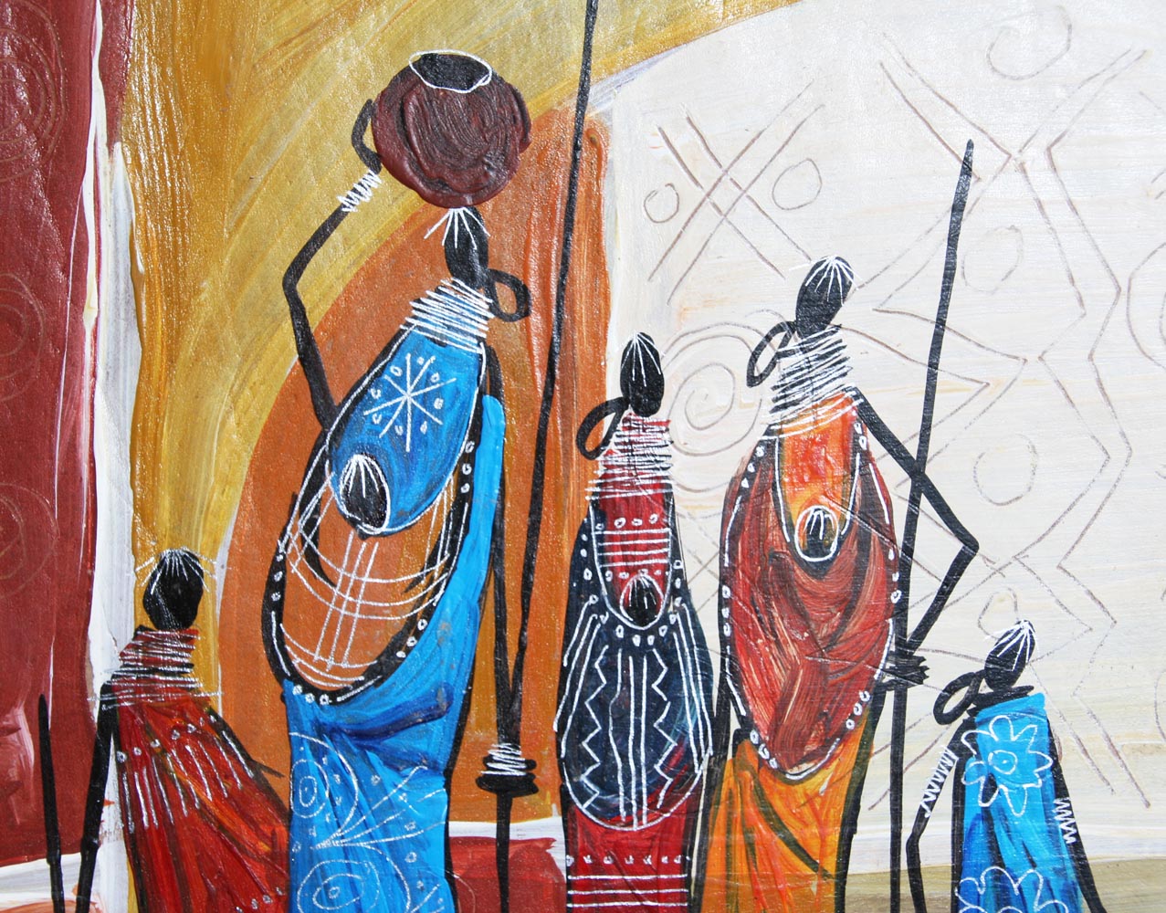 Trio of Signed Original Kenyan Paintings on Leather Panels EBTH