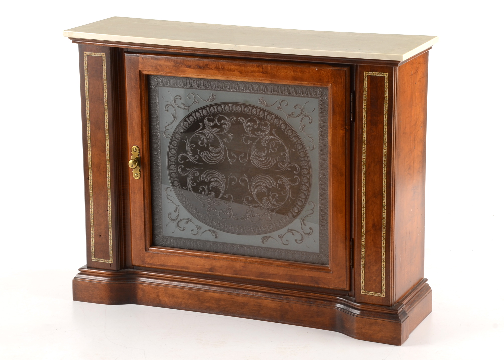 Small Console Cabinet With Etched Glass Door Ebth