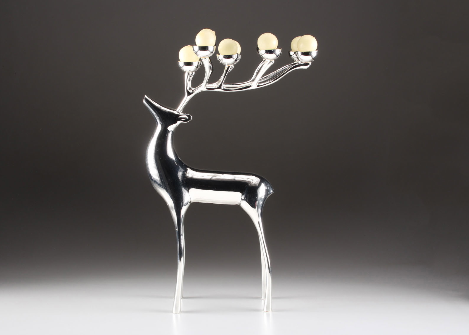 Pottery Barn Silver Plate Reindeer Candelabra with White Candles EBTH