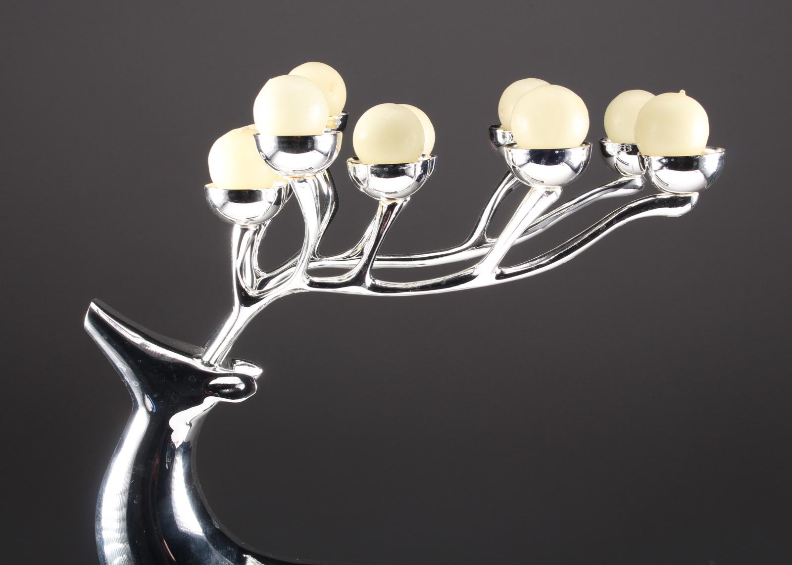 Pottery Barn Silver Plate Reindeer Candelabra with White Candles EBTH